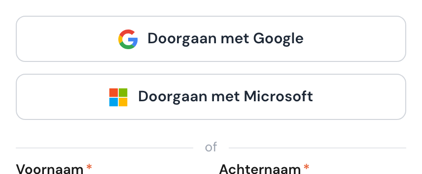 De knoppen Doorgaan met Google en Doorgaan met Microsoft, met daaronder een scheiding met het woord of.
