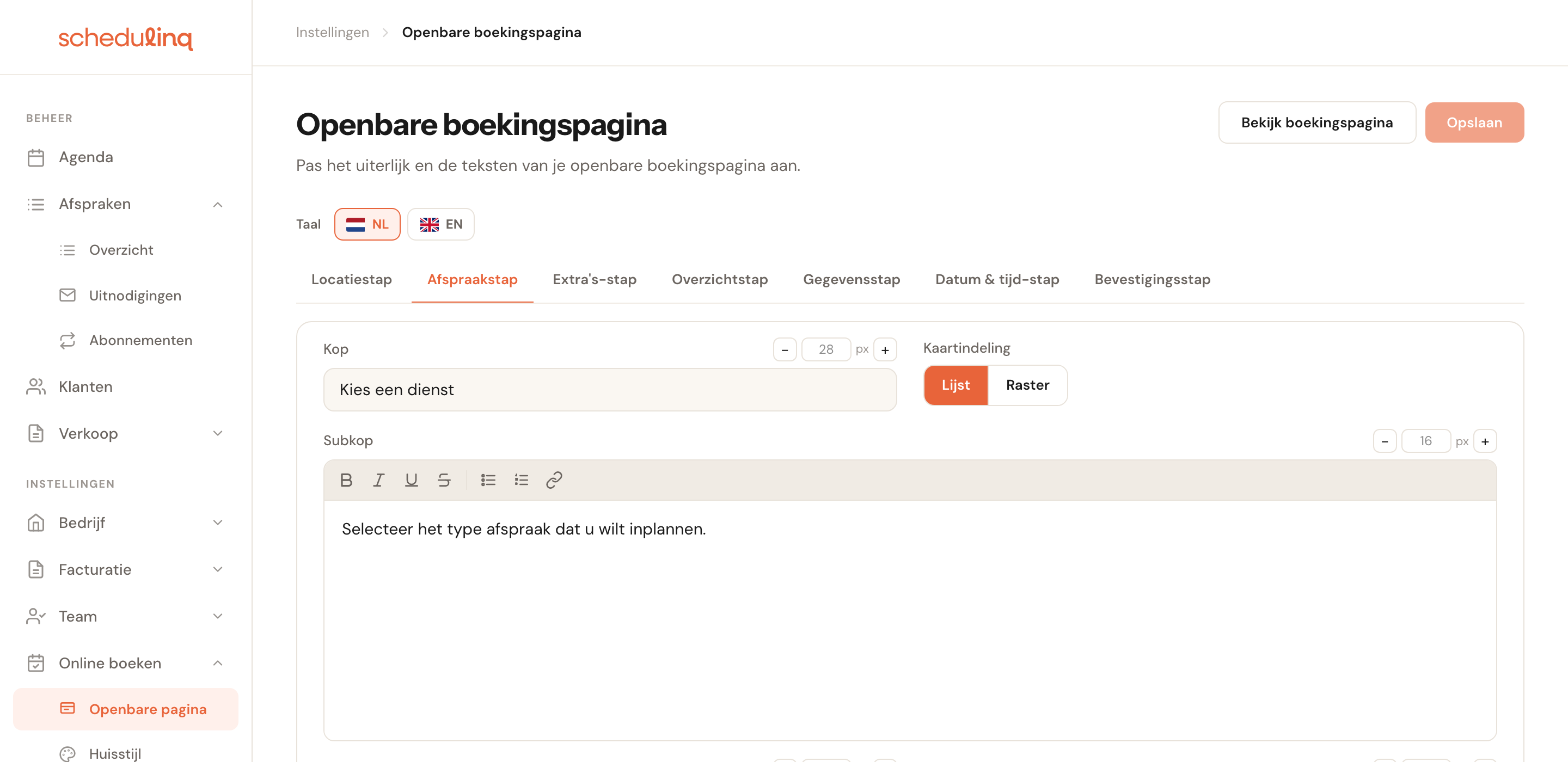 Pas als laatste je boekingspagina aan.