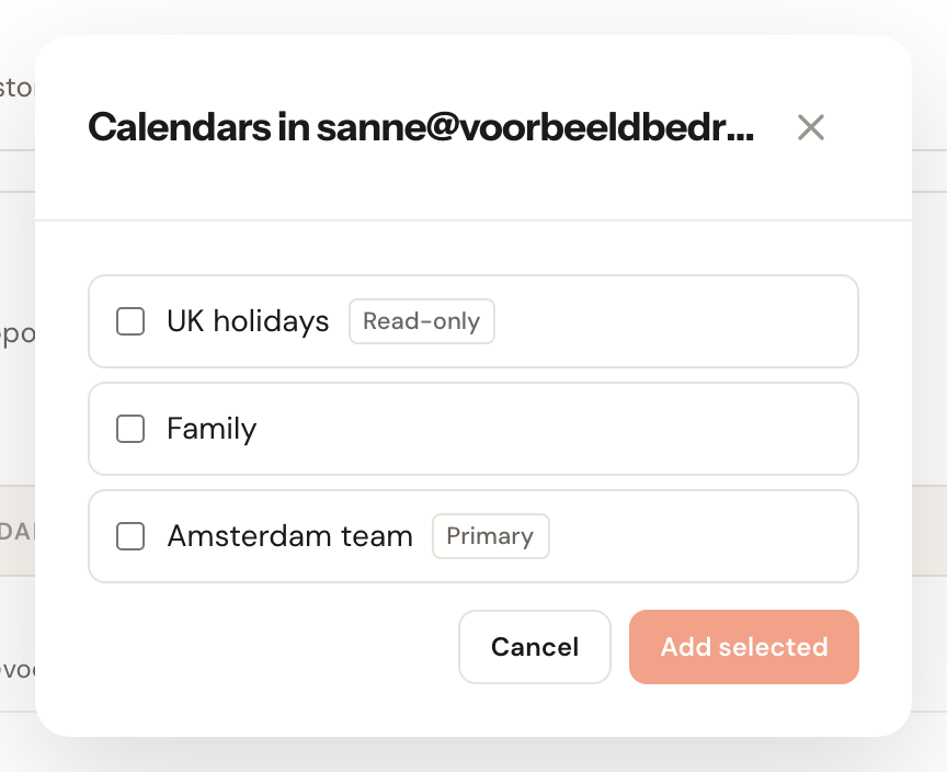 Choose which calendars from that account you want to use.