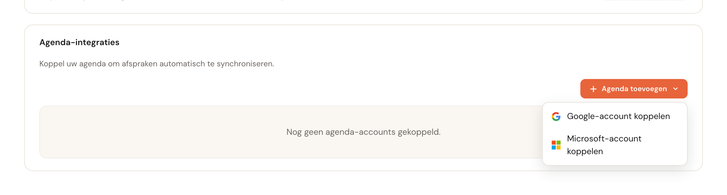 Klik op Agenda toevoegen en kies Google of Microsoft.