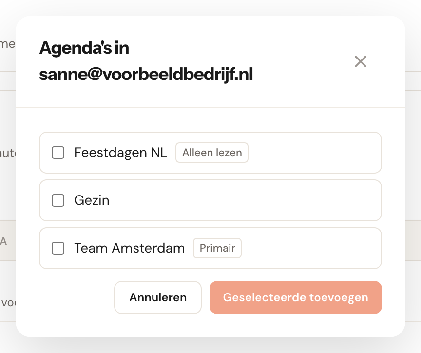 Kies welke agenda's uit dat account je wilt gebruiken.