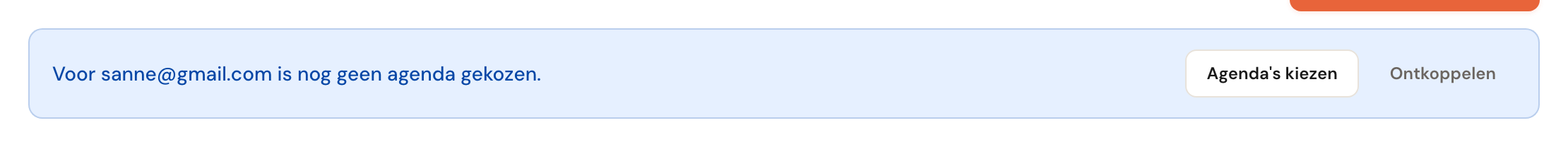 Een blauwe balk die meldt dat er voor een gekoppeld account nog geen agenda is gekozen.