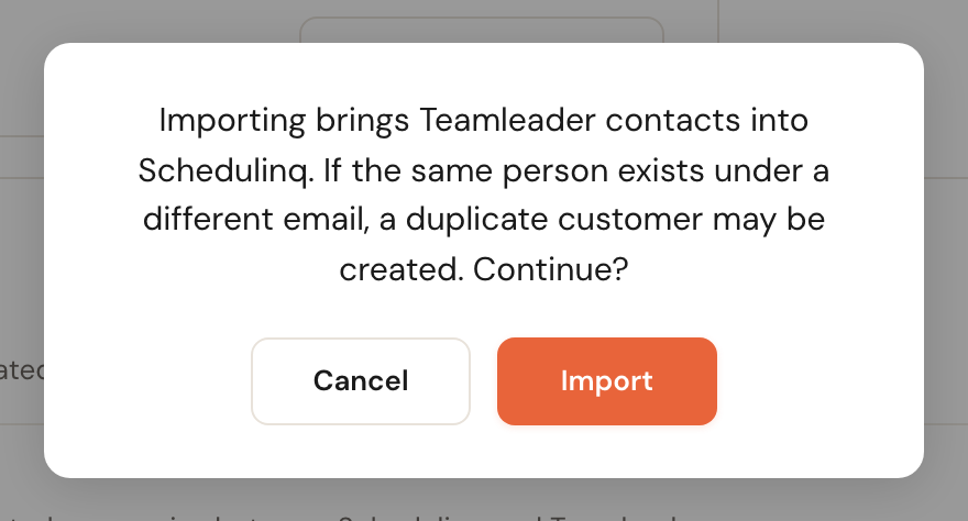 The confirmation dialog warning that a duplicate customer may be created.