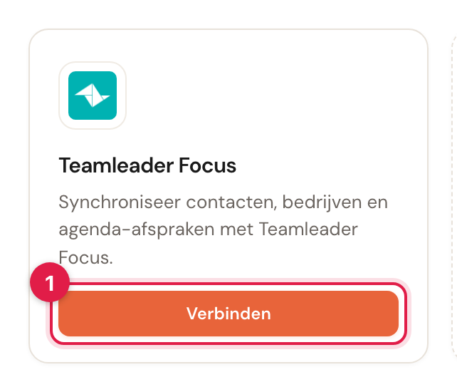De kaart Teamleader Focus met de knop Verbinden gemarkeerd.