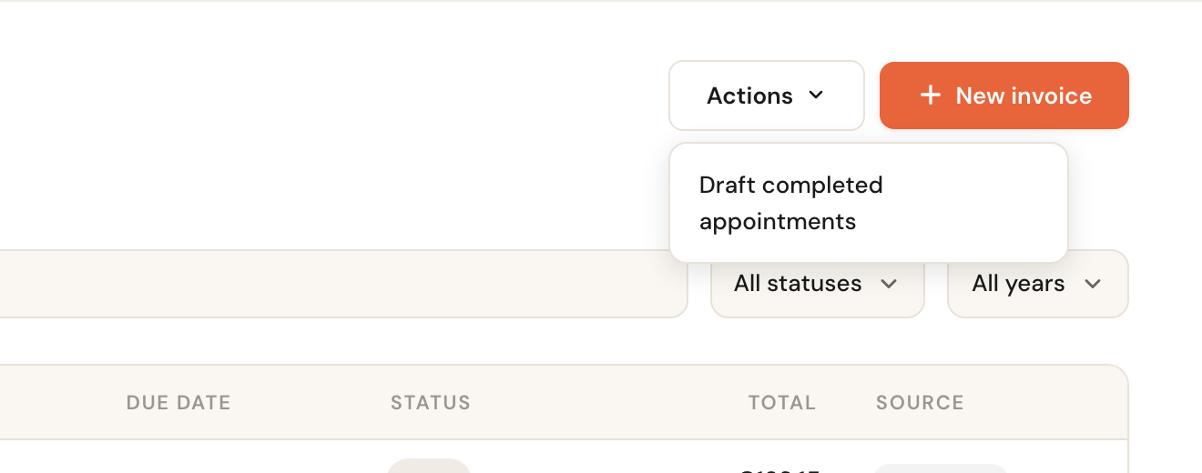 The Actions menu with the option to create drafts.