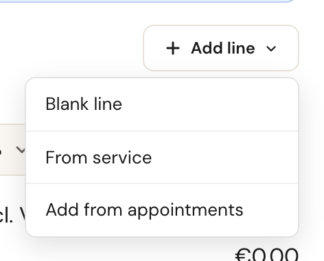 The Add line menu with three options: a blank line, from an appointment type, and add appointments.