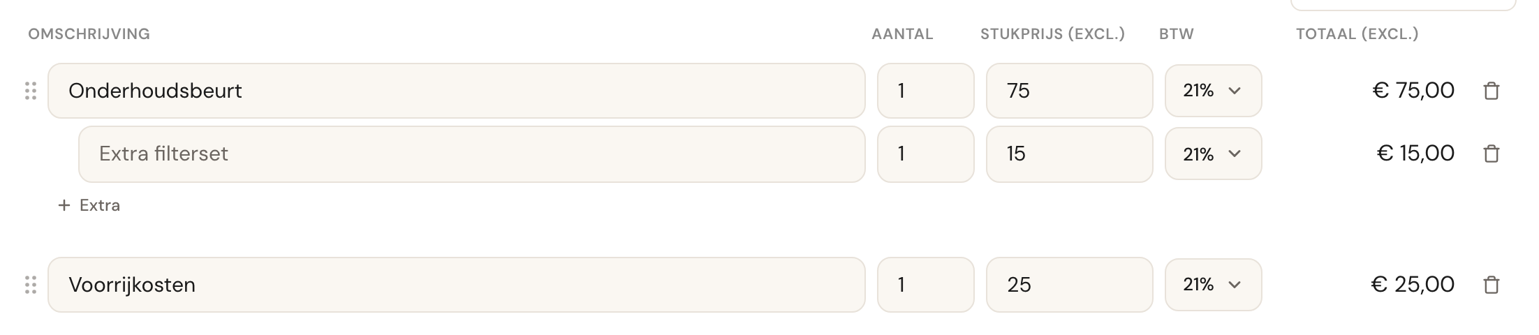 Drie regels: een afspraak met een ingesprongen extra eronder, en daaronder een handmatige regel.
