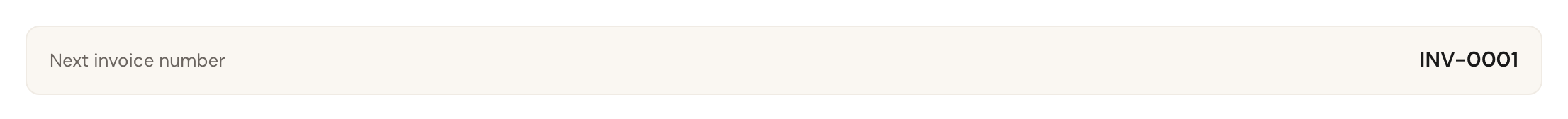 The Next invoice number row showing INV-0001.