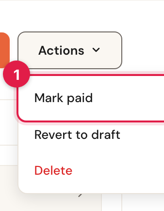 The Actions menu with Mark paid, Revert to draft and Delete.