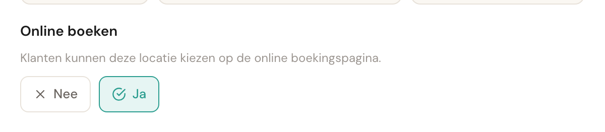 De keuze Online boeken met Ja geselecteerd.