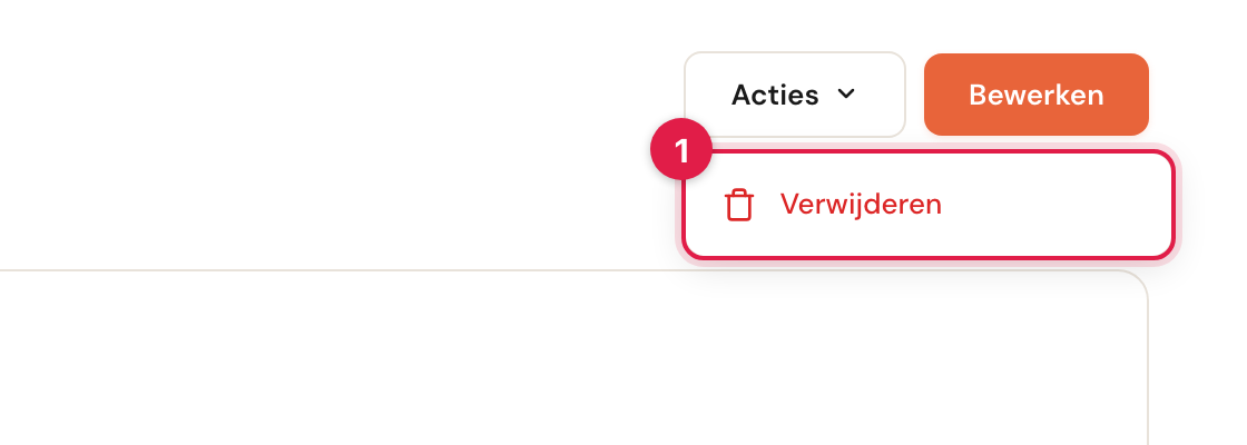 Het menu Acties geopend met de optie Verwijderen.