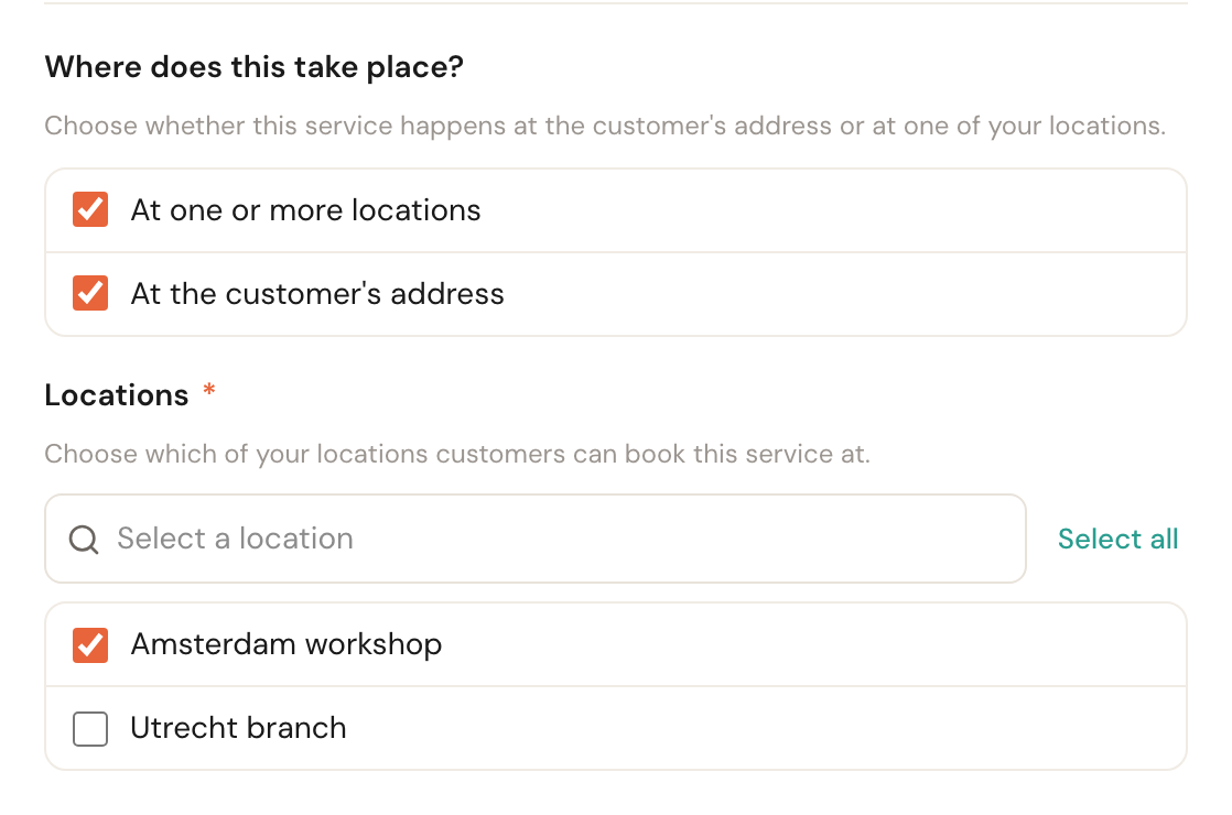 Both options ticked, with a list of locations underneath and one of them selected.