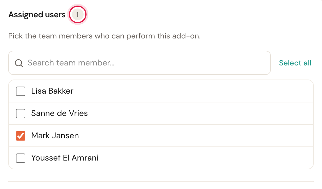 The Assigned staff section in an add-on's editor.