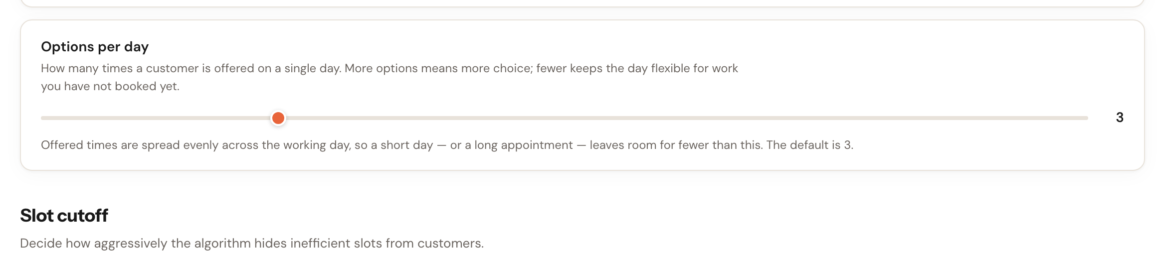 The Options per day slider, set to 3.