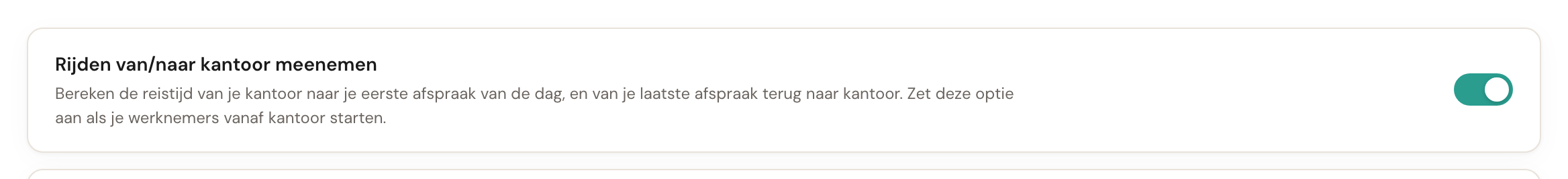 De checkbox Rijden van/naar kantoor meenemen, ingeschakeld.