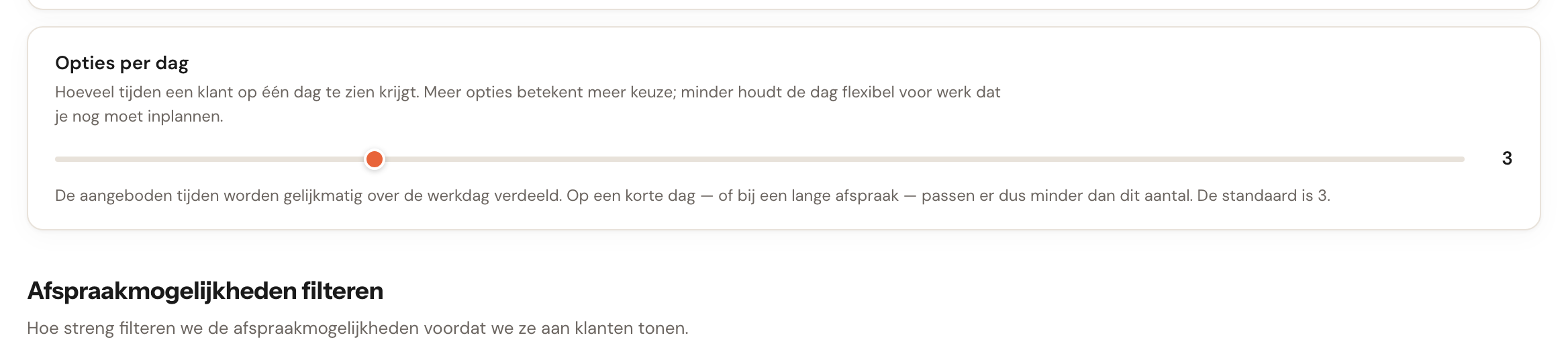 De schuifregelaar Opties per dag, ingesteld op 3.