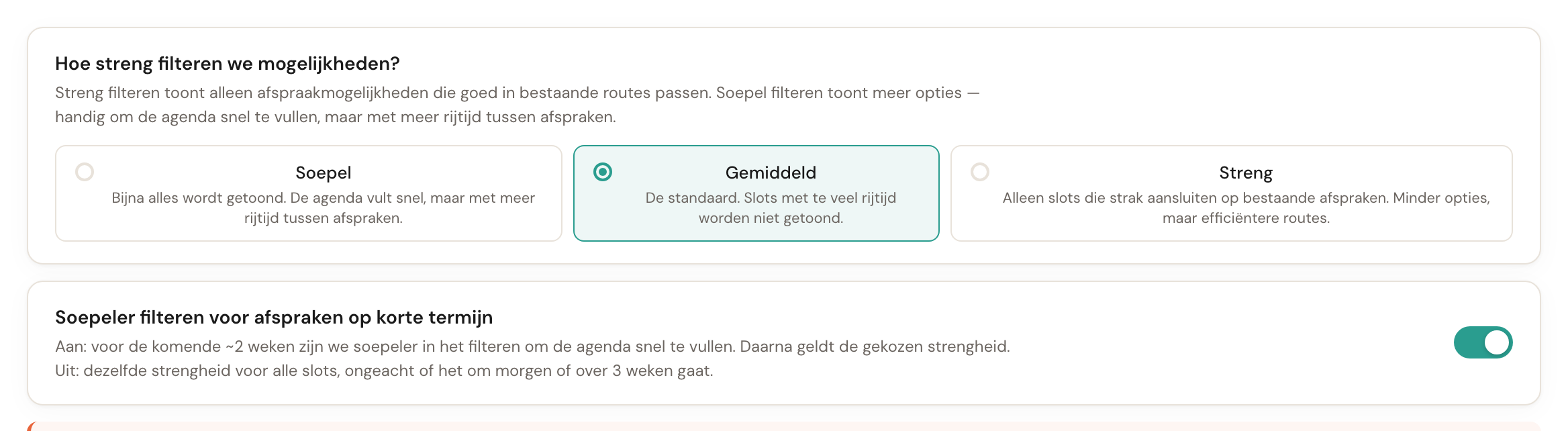 De drie strengheidsopties Soepel, Gemiddeld en Streng, met Gemiddeld geselecteerd.