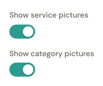 The two switches Show service pictures and Show category pictures, both on.