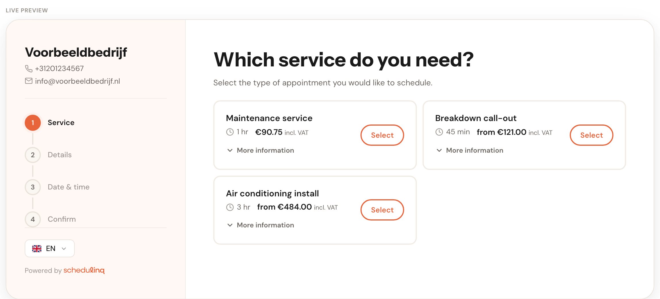The preview in grid layout: two service cards side by side.