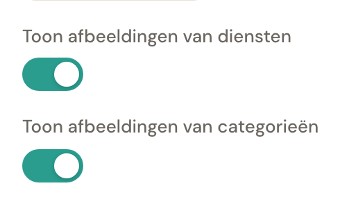 De twee schakelaars Toon afbeeldingen van diensten en Toon afbeeldingen van categorieën, beide aan.