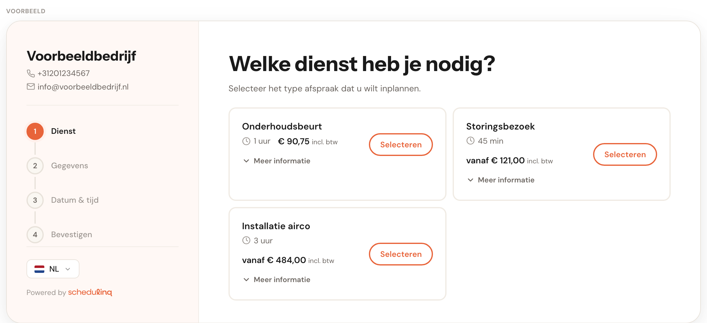 Het voorbeeld met de rasterindeling: twee dienstkaarten naast elkaar.