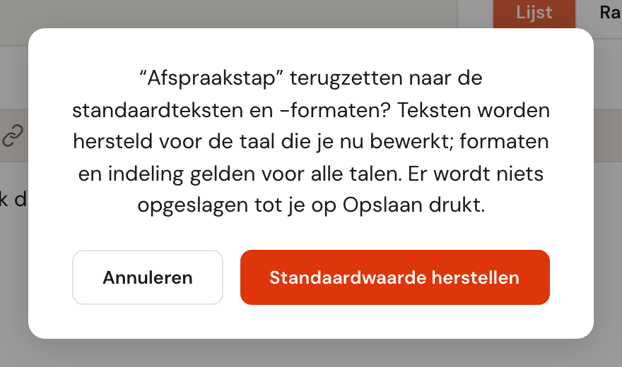 Het bevestigingsvenster dat uitlegt wat er wordt hersteld.
