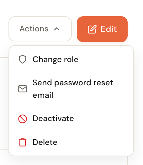 The open Actions menu with four options.
