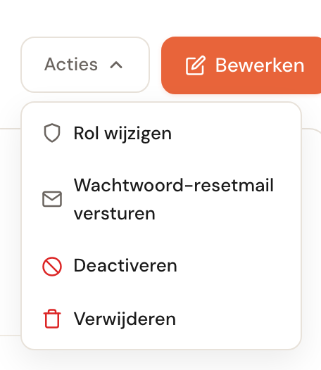 Het geopende Acties-menu met vier opties.