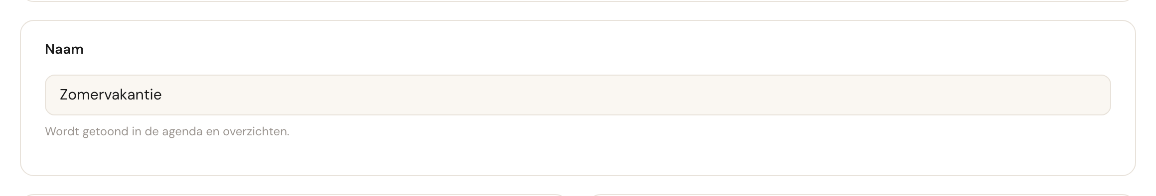 Het naamveld met de hint dat de naam in de agenda verschijnt.